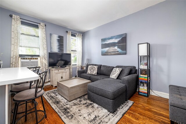 12 Hempstead Ave Unit 1G, Rockville Centre, NY 11570 - living room with dark wood-type flooring and cooling unit