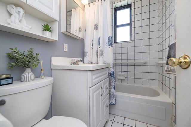 12 Hempstead Ave Unit 1G, Rockville Centre, NY 11570 - full bathroom with vanity, shower / bath combo with shower curtain, and tile patterned flooring