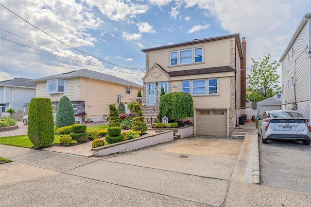 556 Long Beach Rd, Island Park, NY 11558 - traditional-style home featuring stucco siding, driveway, and an attached garage