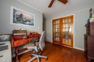 20 Wainwright St, Ronkonkoma, NY 11779 - office with french doors, a ceiling fan, and wood finished floors