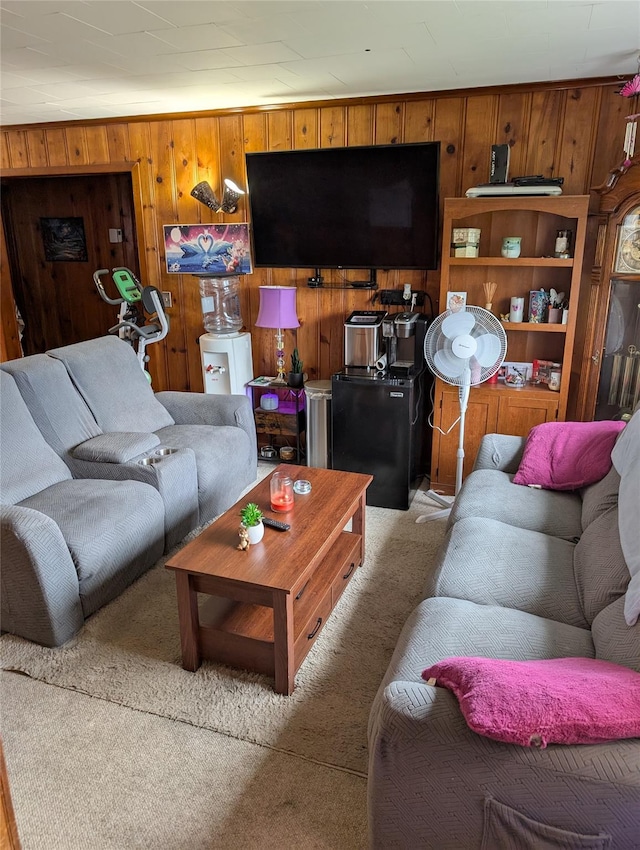 524 Polaris St, North Babylon, NY 11703 - living room with carpet and wooden walls