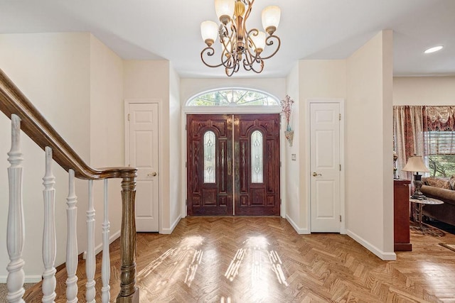 17 Dunmore Rd, New City, NY 10956 - entrance foyer featuring plenty of natural light, a chandelier, recessed lighting, and stairway
