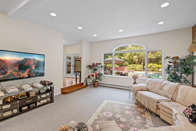 17 Dunmore Rd, New City, NY 10956 - living room featuring carpet, recessed lighting, and a baseboard radiator