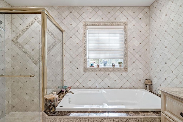 17 Dunmore Rd, New City, NY 10956 - bathroom featuring a garden tub, vanity, and a shower stall