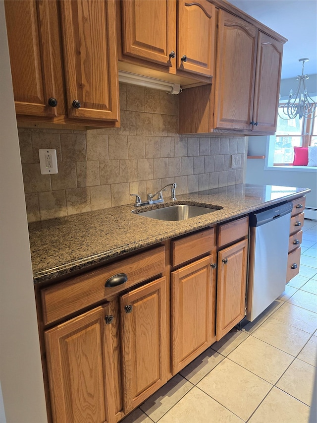 36 Hampton Ct, Middletown, NY 10941 - kitchen featuring dishwasher, light tile patterned flooring, stone counters, and tasteful backsplash