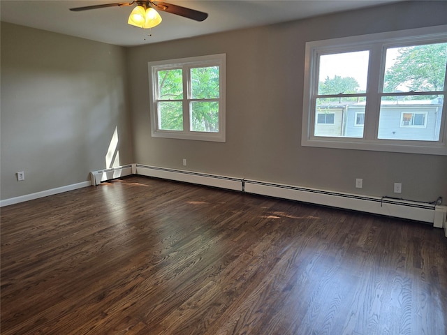 36 Hampton Ct, Middletown, NY 10941 - unfurnished room featuring ceiling fan, dark wood-style floors, and a baseboard heating unit