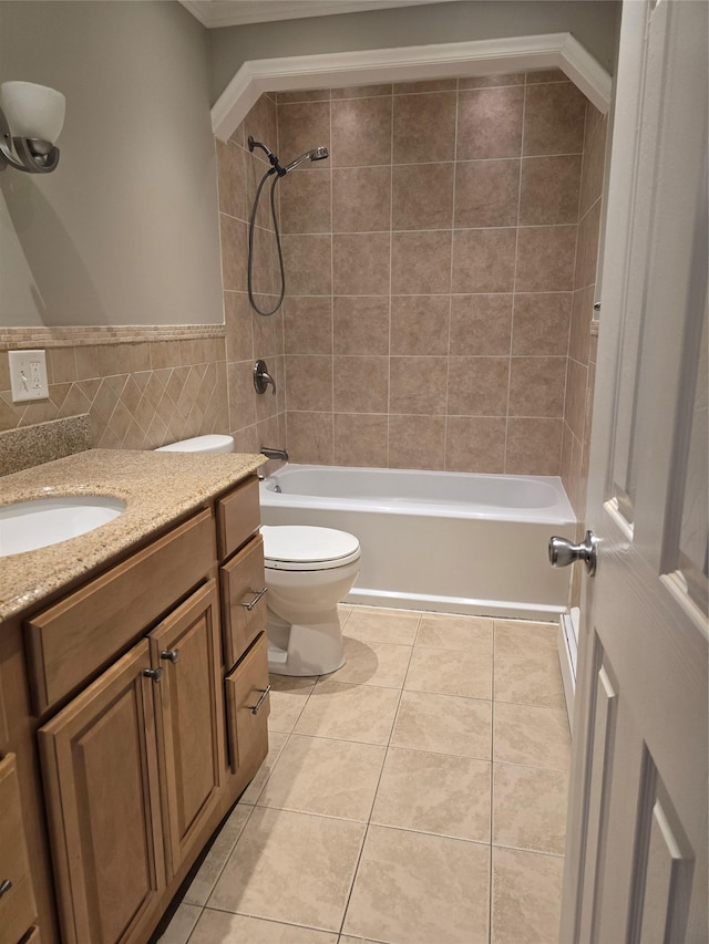 36 Hampton Ct, Middletown, NY 10941 - bathroom with vanity, tile patterned flooring,  shower combination, crown molding, and tile walls
