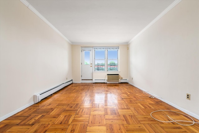 151-05 Cross Island Pkwy Unit 1D, Whitestone, NY 11357 - empty room with a baseboard heating unit, crown molding, and baseboard heating