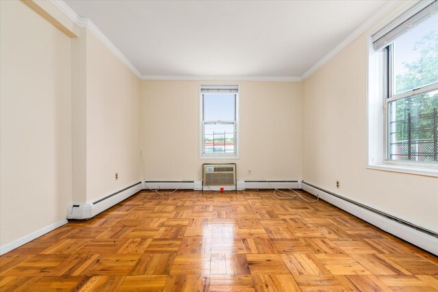 151-05 Cross Island Pkwy Unit 1D, Whitestone, NY 11357 - spare room featuring crown molding, a baseboard heating unit, and a wall unit AC