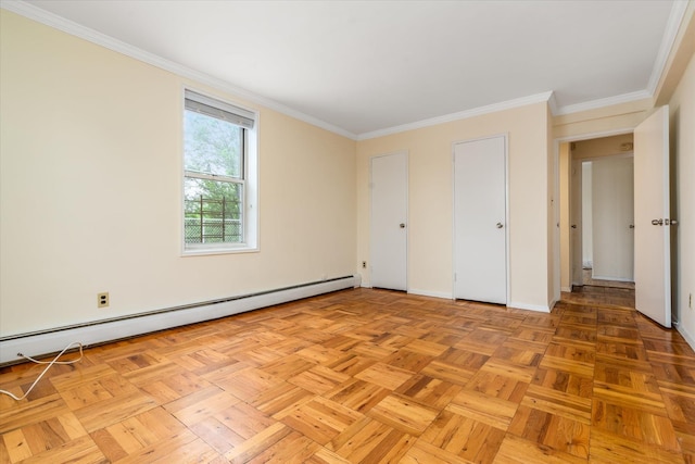 151-05 Cross Island Pkwy Unit 1D, Whitestone, NY 11357 - unfurnished bedroom with baseboard heating and ornamental molding