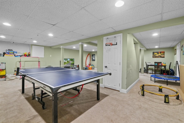 25 Bellwood Dr, New City, NY 10956 - game room featuring carpet, a drop ceiling, and recessed lighting