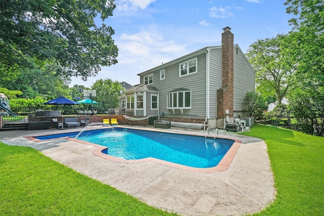 25 Bellwood Dr, New City, NY 10956 - view of pool featuring a patio, a yard, and an outdoor living space