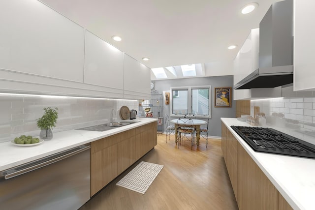 76 Boulder Ridge Rd, Scarsdale, NY 10583 - kitchen with modern cabinets, premium range hood, dishwasher, and recessed lighting