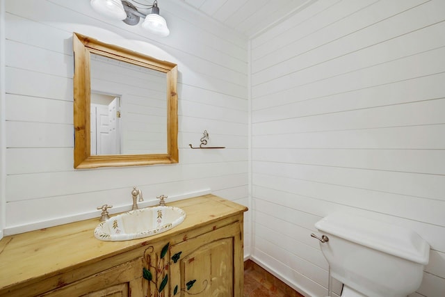 76 Boulder Ridge Rd, Scarsdale, NY 10583 - half bathroom with vanity and wood walls