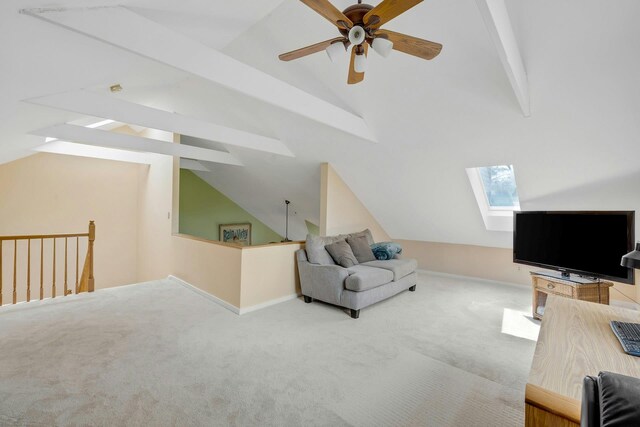 76 Boulder Ridge Rd, Scarsdale, NY 10583 - carpeted living area with a skylight and a ceiling fan