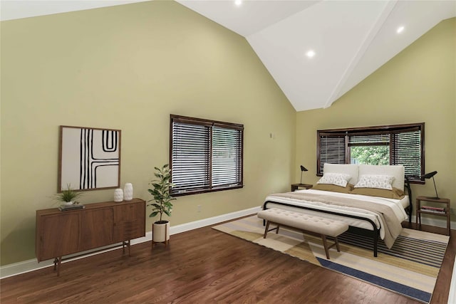 165 Wheeler Ave, Valley Stream, NY 11580 - bedroom with high vaulted ceiling, wood finished floors, and recessed lighting