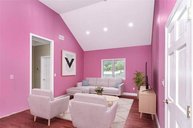 165 Wheeler Ave, Valley Stream, NY 11580 - living room with high vaulted ceiling, wood finished floors, and recessed lighting