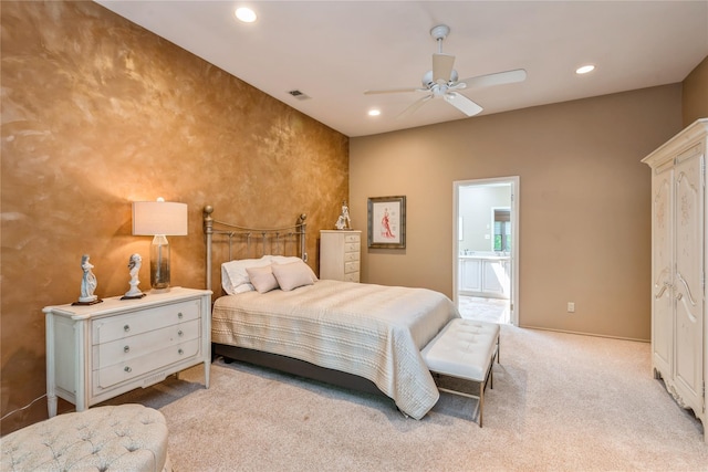 166 Country Club Dr Unit 166, Commack, NY 11725 - carpeted bedroom with recessed lighting, ensuite bath, and a ceiling fan