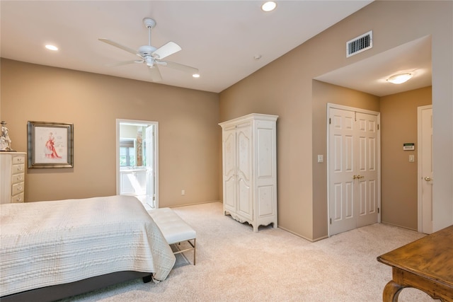 166 Country Club Dr Unit 166, Commack, NY 11725 - bedroom featuring light colored carpet, recessed lighting, and ceiling fan