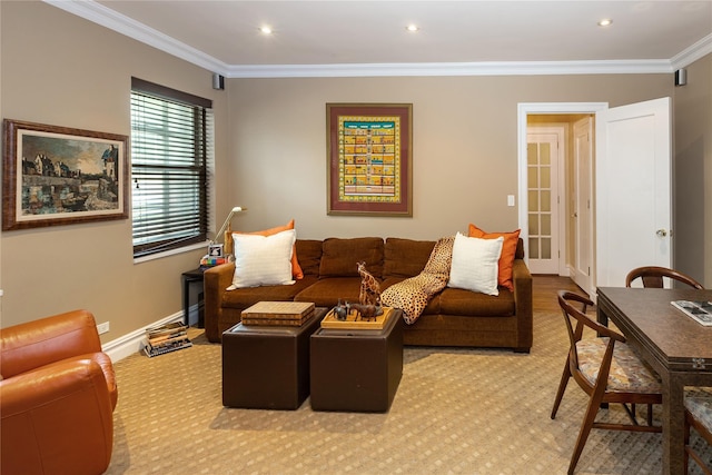 3001 Henry Hudson Pkwy Unit 1Fg, Bronx, NY 10463 - living area with light colored carpet, crown molding, and recessed lighting