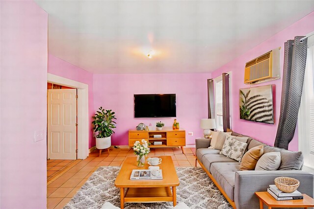 517 Westchester Ave, Mount Vernon, NY 10552 - living room featuring light tile patterned floors and a wall mounted AC