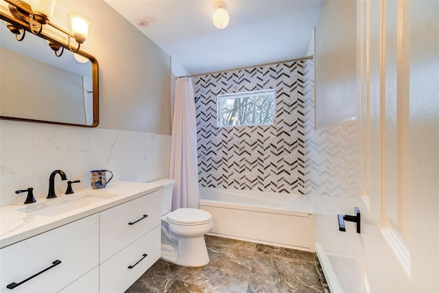 83 N Airmont Rd, Suffern, NY 10901 - bathroom with vanity, tile walls, and shower / tub combo with curtain