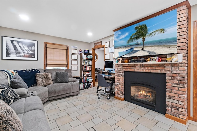 9 Schnabl Ct, Wappingers Falls, NY 12590 - tiled home office with a fireplace
