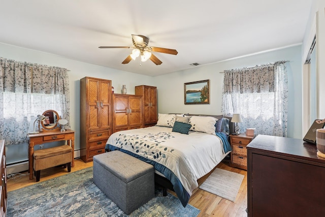 41 Whitman St, Congers, NY 10920 - bedroom featuring light wood-type flooring, a ceiling fan, and a baseboard radiator