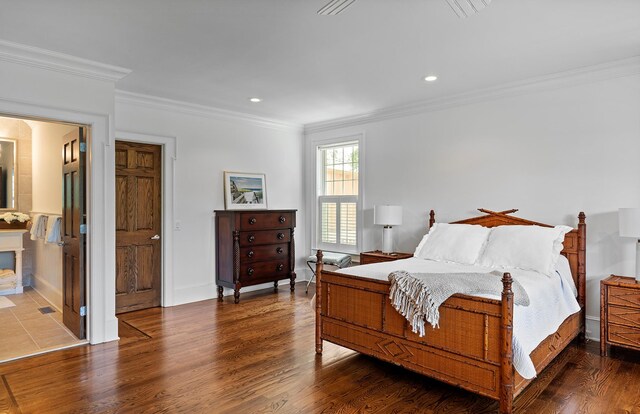 1 Simon Ct, Quogue, NY 11959 - bedroom with crown molding, wood finished floors, and recessed lighting