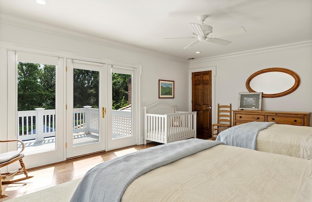 1 Simon Ct, Quogue, NY 11959 - bedroom featuring multiple windows, crown molding, wood finished floors, access to exterior, and recessed lighting