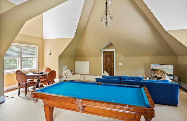 1 Simon Ct, Quogue, NY 11959 - playroom with carpet, lofted ceiling, and billiards table