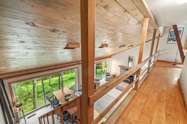 30 Hallenbach Rd, Glen Spey, NY 12737 - hall with wooden ceiling, vaulted ceiling, and light wood finished floors