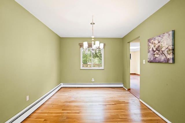 1291 Minerva Ave, West Islip, NY 11795 - unfurnished room with a baseboard heating unit, a chandelier, and wood finished floors