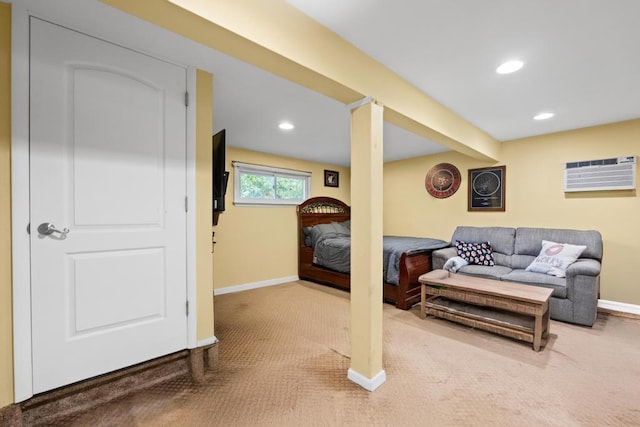 1291 Minerva Ave, West Islip, NY 11795 - living room featuring a wall unit AC, carpet floors, and recessed lighting