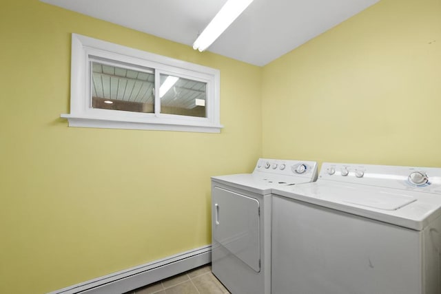 1291 Minerva Ave, West Islip, NY 11795 - washroom with washing machine and dryer, baseboard heating, and light tile patterned floors