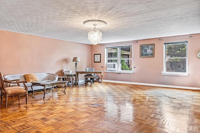 162-01 Powells Cove Blvd Unit 1J, Beechhurst, NY 11357 - sitting room featuring plenty of natural light, a textured ceiling, cooling unit, and a chandelier