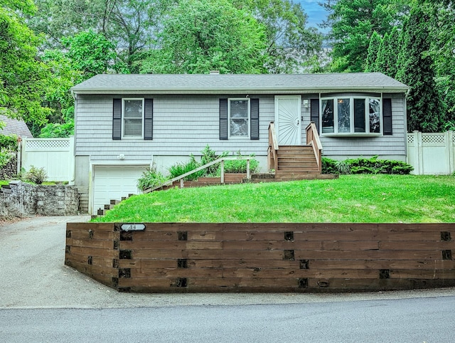 14 Hampton Rd, Sound Beach, NY 11789 - view of front of house with a garage, concrete driveway, entry steps, and roof with shingles