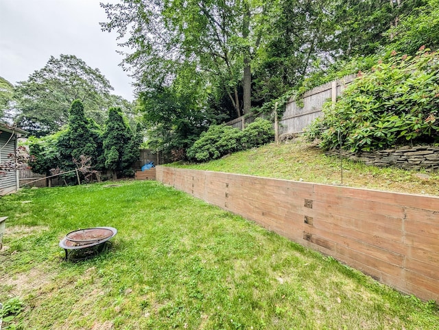 14 Hampton Rd, Sound Beach, NY 11789 - fenced backyard featuring an outdoor fire pit