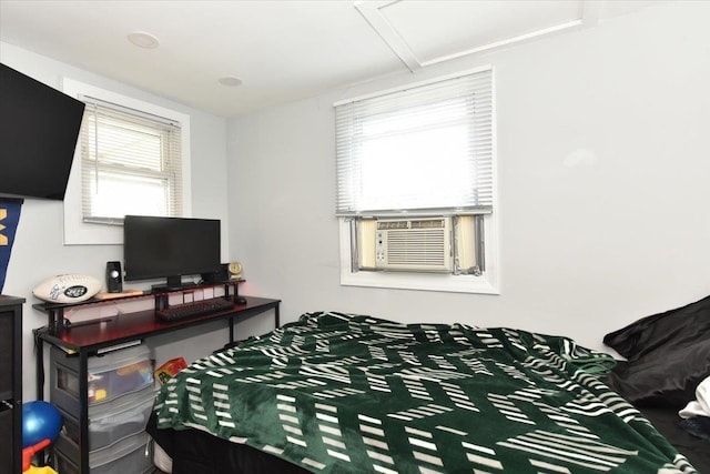 218 Mott St, Oceanside, NY 11572 - bedroom featuring cooling unit and attic access