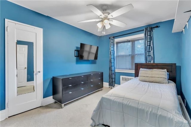 51 White Oak St Unit 2A, New Rochelle, NY 10801 - bedroom with carpet floors, a ceiling fan, and radiator heating unit