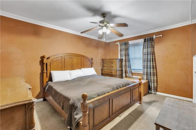51 White Oak St Unit 2A, New Rochelle, NY 10801 - bedroom with light carpet, ornamental molding, and a ceiling fan