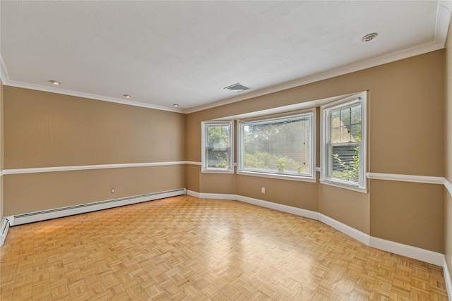 10 Salem Ct, Spring Valley, NY 10977 - spare room with ornamental molding, a baseboard heating unit, and recessed lighting