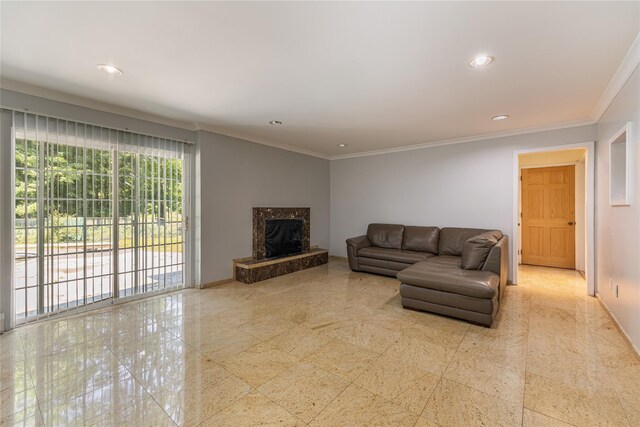 10 Salem Ct, Spring Valley, NY 10977 - living room featuring recessed lighting, crown molding, and a high end fireplace