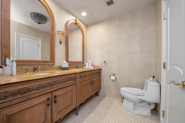 760 Hillcrest Pl, North Woodmere, NY 11581 - full bath with tile walls, tile patterned floors, and double vanity