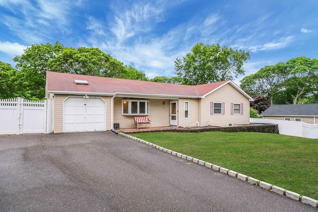 8 Peconic Ln, Selden, NY 11784 - ranch-style house featuring a garage, driveway, and a porch