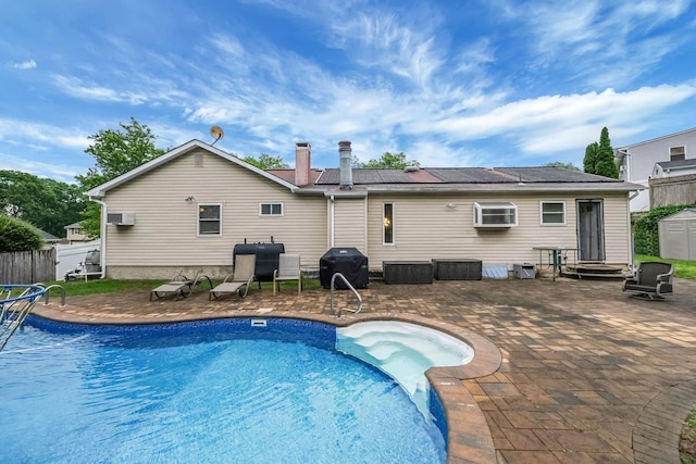 8 Peconic Ln, Selden, NY 11784 - view of pool featuring area for grilling, a patio area, entry steps, and a wall unit AC