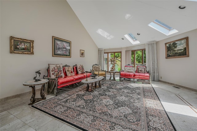 1537 Laurel Hollow Rd, Laurel Hollow, NY 11791 - living room with a skylight and high vaulted ceiling