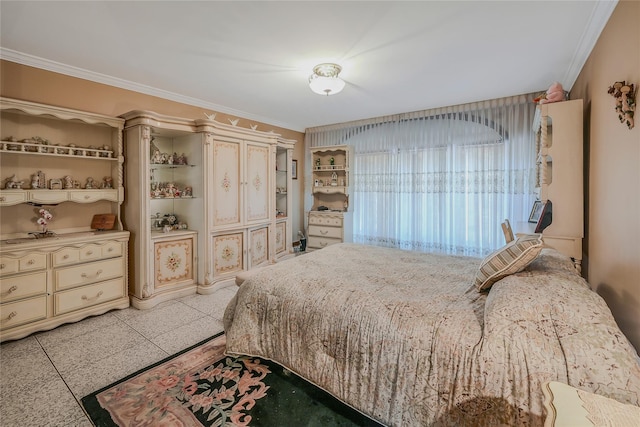 1537 Laurel Hollow Rd, Laurel Hollow, NY 11791 - bedroom with dark speckled floor and ornamental molding