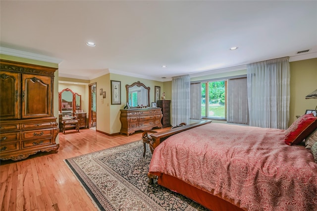 1537 Laurel Hollow Rd, Laurel Hollow, NY 11791 - bedroom with ornamental molding, light wood finished floors, and recessed lighting
