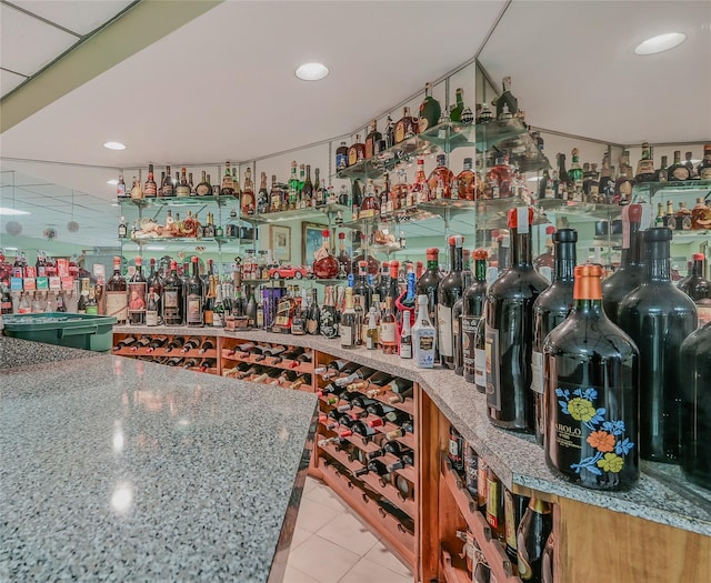 1537 Laurel Hollow Rd, Laurel Hollow, NY 11791 - bar with tile patterned flooring and recessed lighting